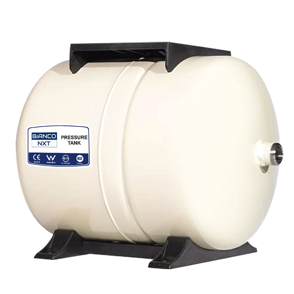 White pressure tank with black base and Bianco NXT label on a white background